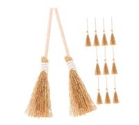 NOLITOY 12 Pezzi Mini Scope della Strega in Paglia Naturali, Scopa Decorativa per Micro Paesaggi e Casa delle Bambole, Oggetti di Scena Halloween per Decorazioni in Miniatura