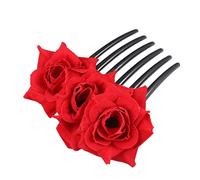 NOLITOY 1pezzi Flower Hair Comb Elegante Accessorio Per Da Sposa e Cerimonie Combinazione Di Fiori Rossi e Pettine Facile Da Usare Per Donne e Ragazze