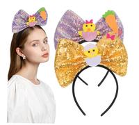 NOLITOY 2pezzi Cerchietto Pasquale Con Fiocco Paillettes Fasce Decorativa Per Feste Cerchietti Chic Per Donne e Ragazze Con Design Di Pulcino Per Pasqua