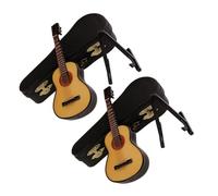 NOLITOY 2sets Miniatura di Chitarra in Legno Supporto e Custodia Modello di Strumento Musicale per Casa delle Bambole Decorazione per Casa Ornamento da Esposizione Set