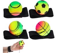 NOLITOY 4 pezzi Palle da Polso con Corda Regolabile Palloni Rimbalzo in Gomma Resistenti Multisport Basket Calcio Baseball Tennis per Esercizi e Divertimento
