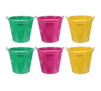 NOLITOY 6 Pezzi Secchielli da Spiaggia in Ferro 125X11X9 CM Manico in Legno Giocattoli per Piccoli per Giochi All’Aperto e Sabbia Stimolano Creatività e Socializzazione Colore Casuale