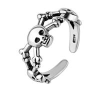 NOLITOY Anello Teschio Regolabile in Argento Vintage Anello Aperto da Dito Leggero e Resistente Gioiello Decorativo Unisex per Halloween Feste e Uso Quotidiano
