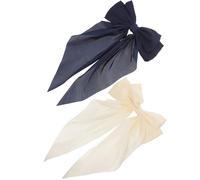 NOLITOY Fermagli per Chioma Fiocco Grande Set da 2 Pezzi in Nastro di Seta Blu Navy e Beige Accessori per Chioma da Donna e Adolescenti Eleganti per Feste Uso Quotidiano e Viaggi