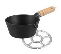 NOLITOY Mini Padella in Ghisa 13 CM Manico in Legno per Friggere Uova Scaldaburro e Bollire Latte Casseruola Piccola Resistente Alte Temperature per Uso Quotidiano in Cucina