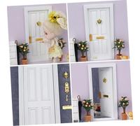 NOLITOY Mini Porta in Legno Decorativa a 4 Scomparti Bianca Ornamento Artigianale per Casa delle Bambole Giardino delle Fiabe e Fai da Te Accessorio Pratico per Mini Mobili