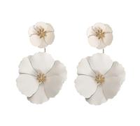 NOLITOY Orecchini Fiore Decorativi in Anallergica Design Doppio con Verniciatura Bianca Eleganti e Originali per Ragazze e Donne alla Moda