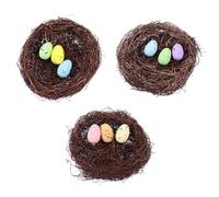 NOLITOY Set 3 Pezzi Nido Artificiale per Uccelli Uova di Simulazione di Pasqua Colorate, Decorazione da Tavolo per Festival Pasquale Pinze in Ferro, Accessori Fotografici Colore Casuale