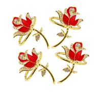 NOLITOY Set 4 Anelli per Tovaglioli Floreali Rossi Strass Bianchi Fibbie Portatovaglioli Chic per Matrimoni Banchetti ed Eventi Romantici Decorazioni Tavola Eleganti e Riutilizzabili