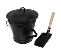 NOLITOY Set Attrezzi per Caminetto in Ferro con Secchio e Pala per Cenere, Contenitore Resistente al Calore con Coperchio per Stufa a Legna e Braciere Esterno, Accessori per Pulizia