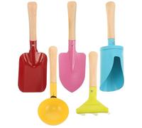 NOLITOY Set di 5 attrezzi da giardinaggio per bambini, pala, rastrello e sabbiera in plastica, per giochi all'aperto, scavi in spiaggia, lavori di finzione in giardino, attività di