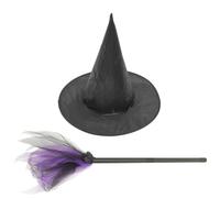 NOLITOY Set Halloween 2 Pezzi Cappello da Strega e Scopa Staccabile in Plastica e Tessuto, Accessori Cosplay per Feste e Foto di Gruppo, Decorazione per Costume da Strega