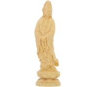 NOLITOY Statua Guan-Yin in legno: In piedi su Lotus Fengshui Kwan Yin Scultura scolpita Kuanyin Figura da collezionare Bodhisattva Avalokitesvara per ornamento buddista del nuovo