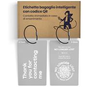 NoLongerLost Etichetta Bagaglio con QR Code | Targhetta Valigia Resistente in Epoxy | ID Intelligente per Borse, Zaini & Accessori da Viaggio | 8,5 × 5,3 cm | Grigio Chiaro