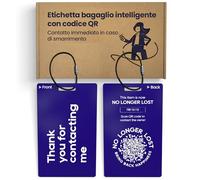 NoLongerLost Etichetta Bagaglio con QR Code | Targhetta Valigia Resistente in Epoxy | ID Intelligente per Borse, Zaini & Accessori da Viaggio | 8,5 × 5,3 cm | Blu Scuro