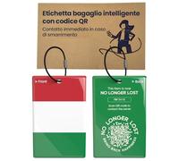NoLongerLost Etichetta Valigia con Bandiera Nazionale & QR Code | Targhetta Bagaglio Epoxy Resistente | Accessori Viaggio per Valigie, Borse & Sacca a Mano | 8,5 × 5,3 cm
