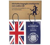 NoLongerLost Etichetta Valigia con Bandiera Nazionale & QR Code | Targhetta Bagaglio Epoxy Resistente | Accessori Viaggio per Valigie, Borse & Sacca a Mano | 8,5 × 5,3 cm