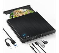 NOLYTH Lettore CD DVD esterno USB 3.0 Tipo-c masterizzatore CD/DVD con uscita audio/2 porte USB, sottile CD DVD ROM RW Unità disco ottico per computer portatili PC Windows 11/10 Mac MacBook Apple iMac