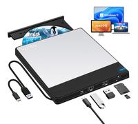 NOLYTH Unità CD/DVD esterna per laptop: masterizzazione di DVD e CD per file di backup dati Supporto M-Discs - Plug & Play per Mac Windows - Portatile ad alta velocità con porte USB SD/TF/2