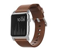 Nomad Horween Leather Strap for Apple Watch - 42mm Modern Build - Classic Bold Design - Custom Stainless Steel Lugs and Buckle - Silver Hardware