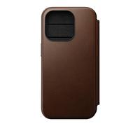 Nomad - Custodia a portafoglio in pelle Horween moderna per iPhone 15 Pro, custodia a portafoglio con ricarica wireless e protezione contro le cadute, marrone rustico