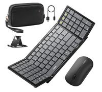 Nomad N0158 - Set tastiera e mouse wireless, pieghevole, con 3 canali Bluetooth, tastiera numerica da viaggio, con supporto e borsa per accessori, per iPad/iPhone/Mac/Android/Windows