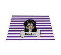 Nome Cane Personalizzato Osso, Bellissimo Cucciolo Di Cane Havanese Felice Sorridente Striscia Viola E Bianca Tappeto Ingresso Casa Tappeti D'Ingresso Antiscivolo Tappetino Da Bagno 40X60Cm