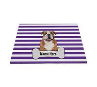Nome Cane Personalizzato Osso, Un Felice Bulldog Inglese A Strisce Viola E Bianche Tappetini Porta Dingresso Divertenti Tappetino Da Bagno Zerbino Di Benvenuto Per Balcone Terrazzo 40X60Cm