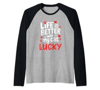 Nome del Gatto Lucky Life Is Better with My Cat Lucky Maglia con Maniche Raglan
