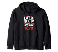 Nome gatto Nico Life Is Better With My Cat Nico Felpa con Cappuccio