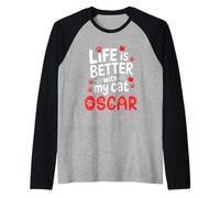 Nome Gatto Oscar La Vita è Migliore con Il Mio Gatto Oscar Maglia con Maniche Raglan