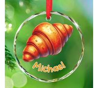 Nome personalizzato Decorazione dell'albero di Natale del croissant, ornamento di Natale di vetro dell'amante del croissant 2025, Regali personalizzati dell'ornamento del pane per gli amanti della