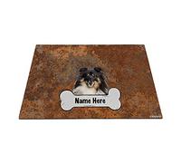 Nome Personalizzato Del Cane Osso, Carino Cane Pastore Delle Shetland Ruggine Ferro Sfondo Modello Arrugginito Tappetino Da Bagno Divertenti Tappeti D'Ingresso Zerbino Di Benvenuto 40X60Cm