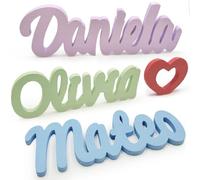 Nome Personalizzato in Legno Massello da Appoggio | Decorazione Cameretta per Neonati e Bambini | Nome Decorativo per Mensola, Cassettiera o Scrivania | Regalo Nascita Originale (nome da 5 lettere)
