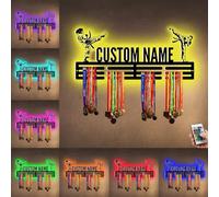 Nome personalizzato metallo Taekwondo Medaglia Hanger Holder Display Rack per premi nastri con luce LED, supporto medaglia sport personalizzato per parete, medaglia Hanger Display Award Rack