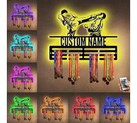 Nome personalizzato metallo Taekwondo Medaglia Hanger Holder Display Rack per premi nastri con luce LED, supporto medaglia sport personalizzato per parete, medaglia Hanger Display Award Rack