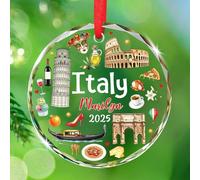 Nome personalizzato Ornamento in vetro da viaggio in Italia, ornamento punto di riferimento del Colosseo di Roma, Ornamenti in vetro souvenir di viaggio italiani personalizzati 2025, Torre pendente di