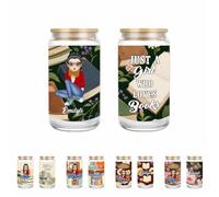 Nome personalizzato Ritratto Del Fumetto Lettura Bookish Tazza Di Vetro Di Caffè Freddo Con Coperchi E Cannucce Regalo Personalizzato Bookworm Per Insegnante Bibliotecario Personalizzato Solo Una