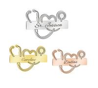 Nome personalizzato Stetoscopio pennella, personalizzato in acciaio inossidabile medico infermiera pin, inciso ID nome tag distintivi identificazione, regalo per donne uomini
