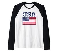 Nome USA con Bandiera Americana per Gli Americani Maglia con Maniche Raglan