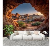 Non autoadesivo Carta da Parati Fotografica 300x210 cm Deserto Grotta Vista Dalla Finestra Facile Installazione Decorazione Parete Grande Fotomurali Giallo Chiaro HD Resistente UV Rimovibile Murale