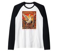 Non così Sciocco Ora Goosezilla Kaiju Mostro City Attack Parodia Maglia con Maniche Raglan