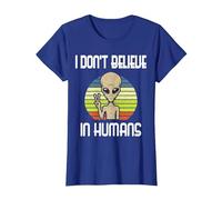 Non Credo negli Esseri Umani Alieno Maglietta, Donna, Blu Reale, S
