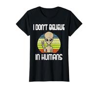 Non Credo negli Esseri Umani Alieno Maglietta, Donna, Nero, L