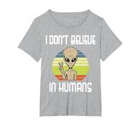 Non Credo negli Esseri Umani Alieno Maglietta, Donna Plus-Size, Grigio Melange, 5X
