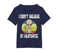 Non Credo negli Esseri Umani Alieno Maglietta, Donna Plus-Size, Navy, 3X