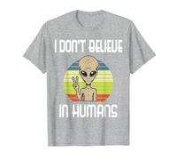 Non Credo negli Esseri Umani Alieno Maglietta, Uomo, Grigio Melange, 4XL