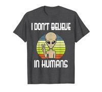 Non Credo negli Esseri Umani Alieno Maglietta, Uomo, Grigio Scuro, XL