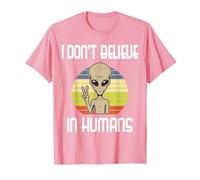 Non Credo negli Esseri Umani Alieno Maglietta, Uomo, Rosa, XL