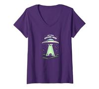 Non da Qui Intorno: Alien Visitor Sci-Fi Humor Maglietta con Collo a V, Donna, Viola, XL